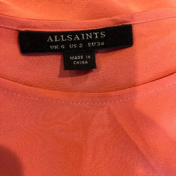 All Saints Silk Sonny Dress in Salmon and Cream Short Sleeve Belt Size 2 - Picture 6 of 10